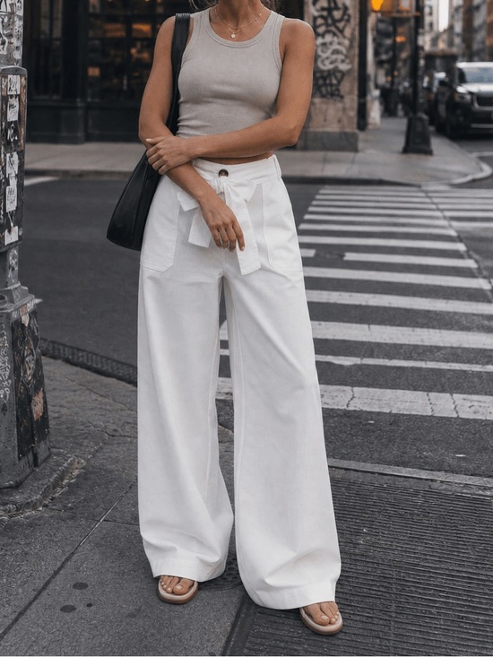 HYFVE Pants - HYFVE Wide Leg High-Rise Tie Waist Pants - White medium